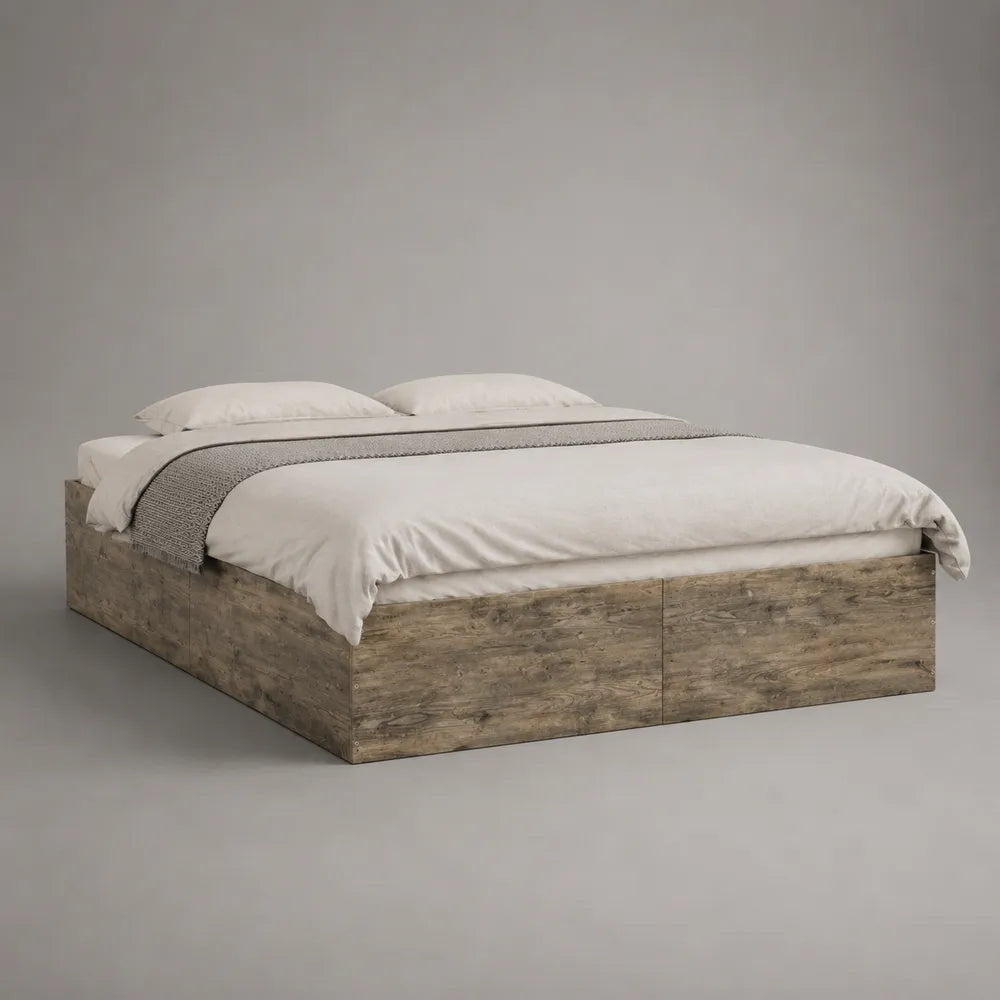 Lit coffre 160 x 200 cm avec cadre en panneau mélaminé effet bois marron et rangement intégré