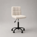 Chaise de bureau pivotante réglable en hauteur en tissu bouclé beige avec base noire à roulettes 60 x 60 x 85 cm