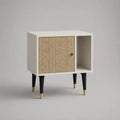 Table de chevet avec porte cannage en panneau mélaminé blanc beige 45 x 35 x 60 cm