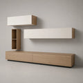 Ensemble meuble TV mural en MDF effet chêne et blanc avec caissons suspendus 240 x 40 x 180 cm