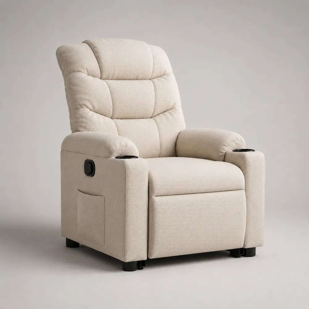 Fauteuil de salon inclinable en tissu polyester beige avec repose-pieds intégré 80 x 90 x 105 cm