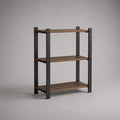 Étagère sur pied 90 cm avec 3 niveaux en acier noir et plateaux en bois marron 90 x 35 x 120 cm