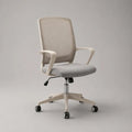 Chaise de bureau pivotante réglable en hauteur avec accoudoirs tissu polyester gris base blanche à roulettes 65 x 65 x 95 cm