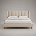 Lit double rembourré en tissu polyester beige avec tête de lit capitonnée verticale 160 x 200 cm