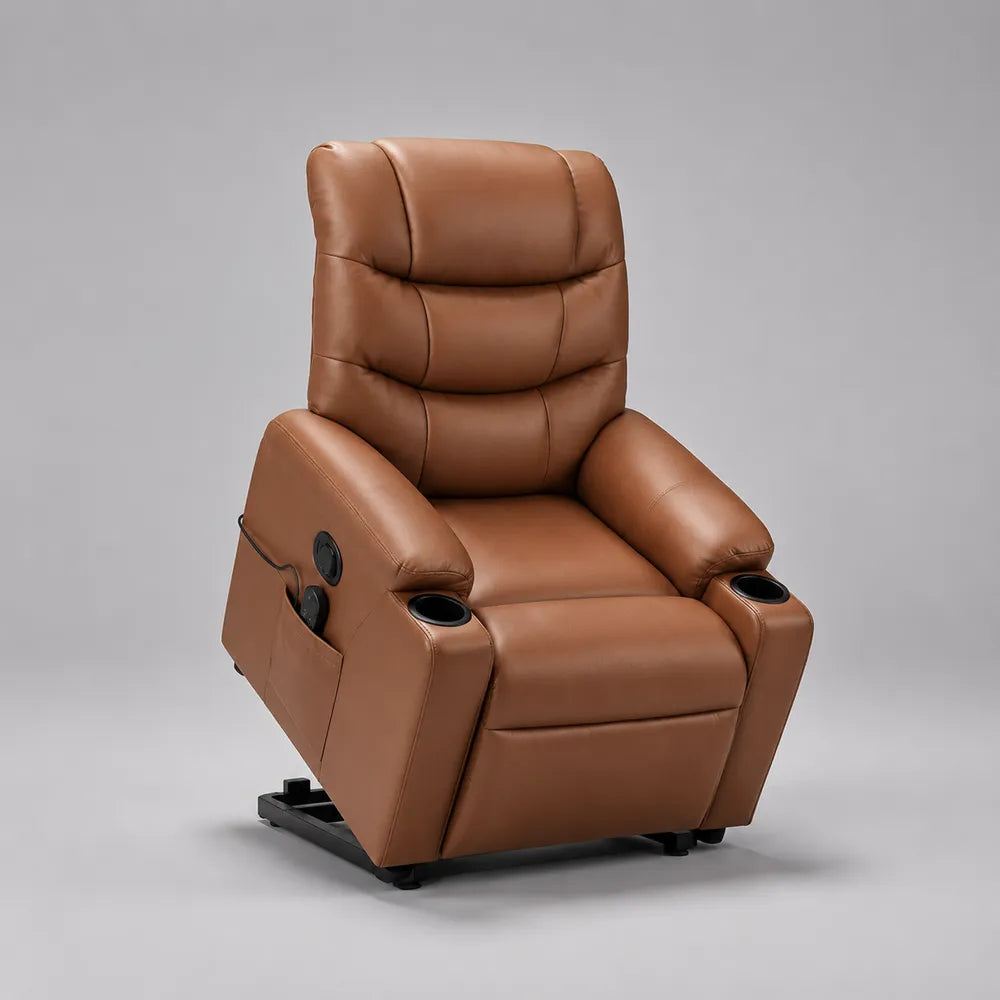 Fauteuil relax inclinable en PU marron avec repose-pieds intégré 88 x 95 x 110 cm