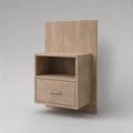 Table de chevet murale en MDF effet bois clair avec niche ouverte et tiroir 45 x 35 x 55 cm