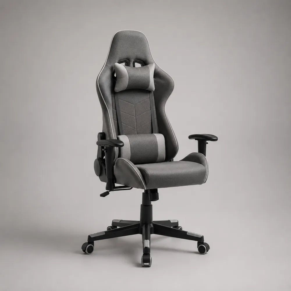 Chaise de bureau gaming pivotante avec accoudoirs réglables en tissu polyester gris base noire 70 x 70 x 125 cm