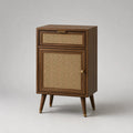 Table de chevet en MDF avec cannage beige 1 porte et 1 tiroir marron 45 x 35 x 70 cm