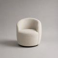 Fauteuil de salon pivotant rond en tissu bouclette polyester blanc cassé avec base acier noir 75 x 72 x 74 cm
