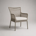 Fauteuil rembourré en corde polyester beige avec accoudoirs tressés structure en acier 75 x 80 x 90 cm