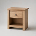 Table de chevet 45x35x55 cm en panneau mélaminé beige bois clair avec tiroir et niche ouverte